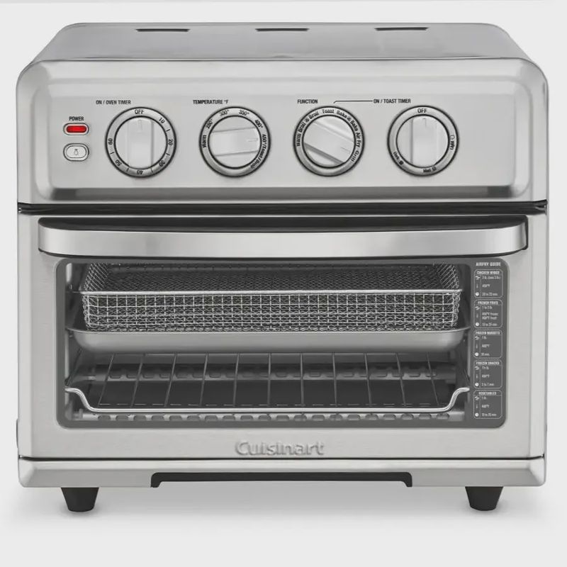 Cuisinart 0.6 Cu. Ft. Air Fryer Toaster Oven with Grill, stainless steel finish, digital controls, and glass door