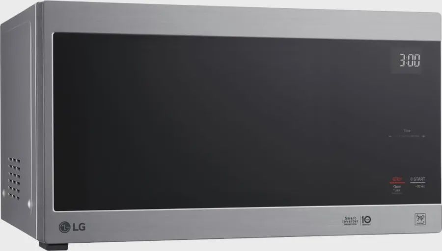 Side view of LG NeoChef Countertop Microwave highlighting sleek design.