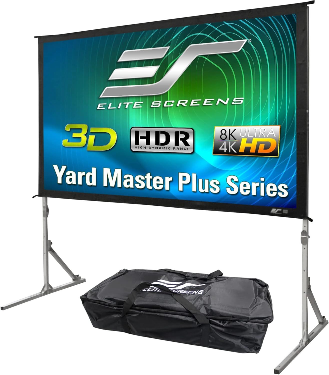 Elite Screens Yard Master Plus 120″ portable projector screen with 16:9 aspect ratio and telescoping tripod stand