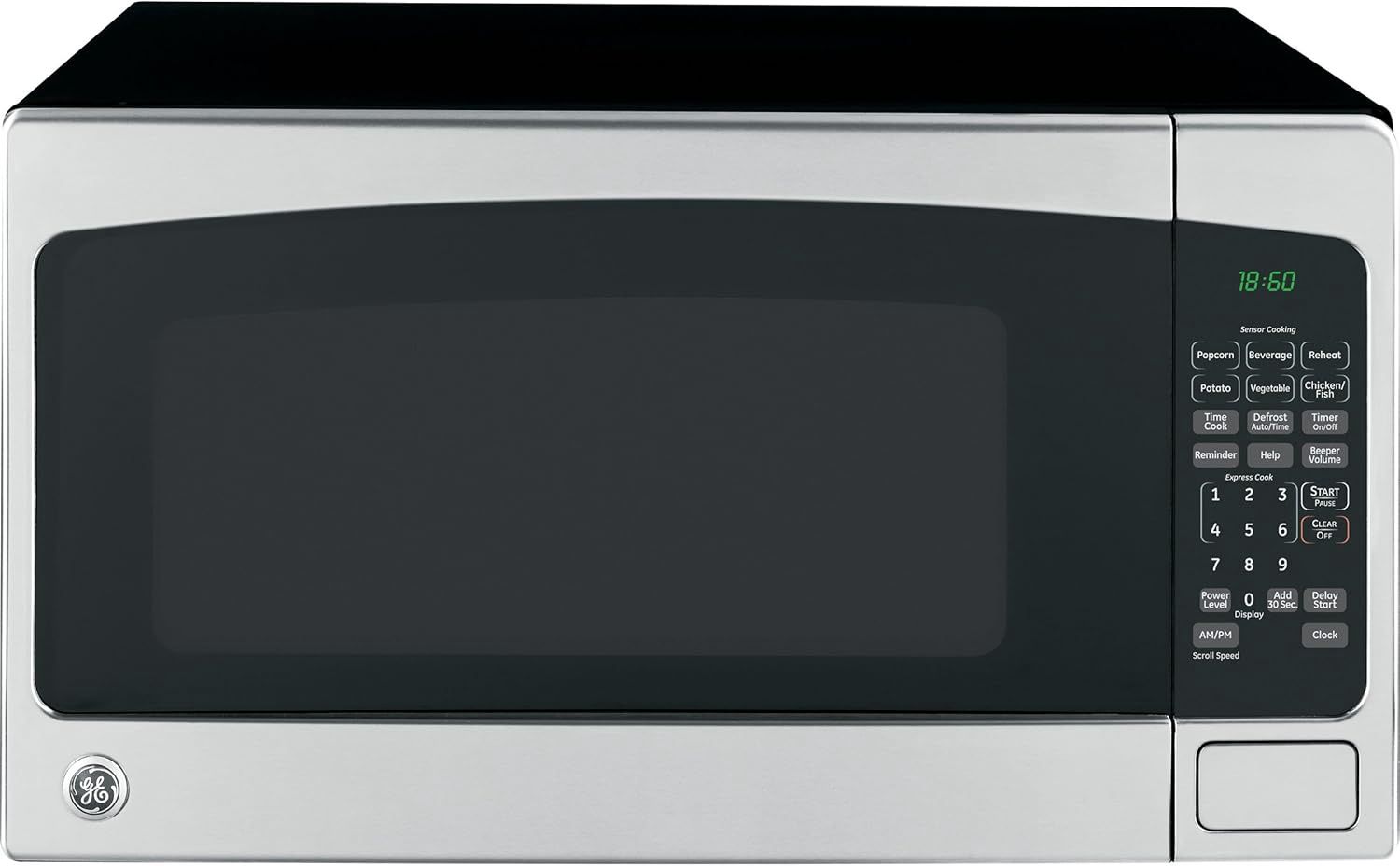 GE JES2051SNSS 2.0 cu. ft. countertop microwave oven in stainless steel with sensor cooking and digital controls.