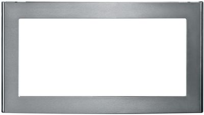 GE JX830SFSS 30-inch stainless steel built-in trim kit designed for GE countertop microwaves.