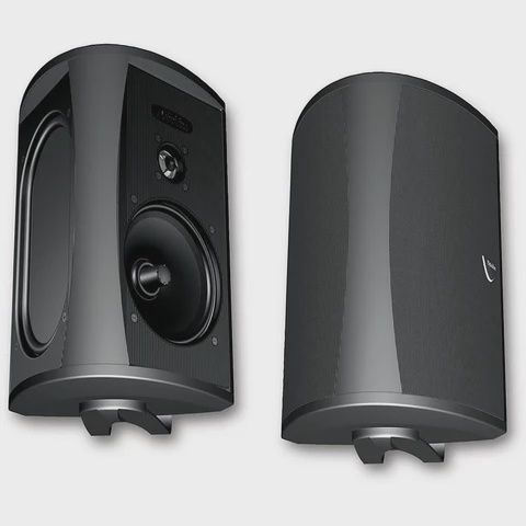 Definitive Technology AW6500 All-Weather Outdoor Speaker shown from side and front angles