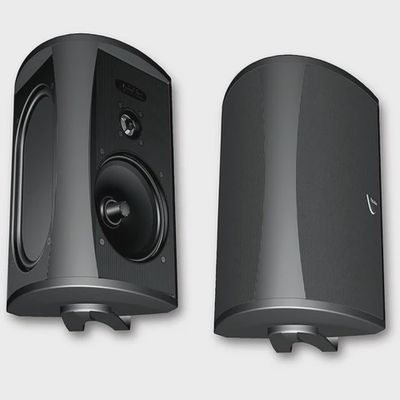 Definitive Technology AW6500 All-Weather Outdoor Speaker shown from side and front angles