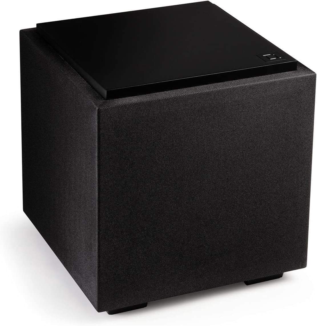 Top view of the Definitive Technology Descend DN8 8&quot; subwoofer in black, showing its compact, matte-finished surface