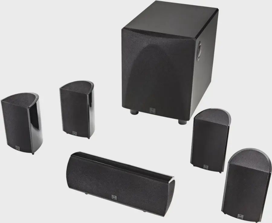 Definitive Technology ProCinema 6D 5.1 surround system with four satellites, center speaker, and 8&quot; subwoofer in black