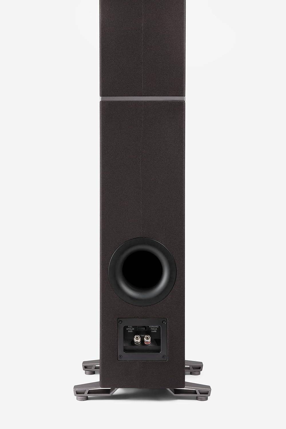 Definitive Technology DM40 slim tower speaker in black with multiple drivers visible behind a sleek grille