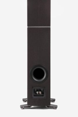 Definitive Technology DM40 slim tower speaker in black with multiple drivers visible behind a sleek grille
