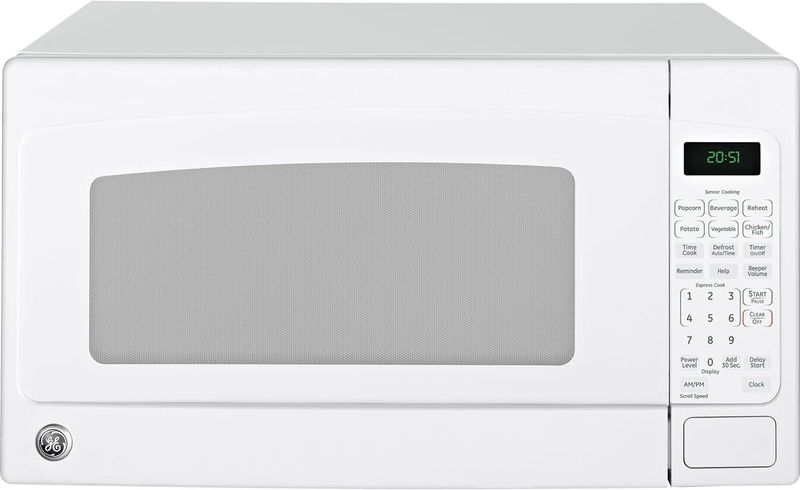 GE 2.0 cu. ft. countertop microwave with sensor cooking, defrost, and digital control panel.