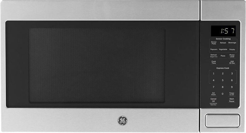 GE JES1657SMSS 1.6 cu. ft. countertop microwave oven in stainless steel with digital control panel and turntable