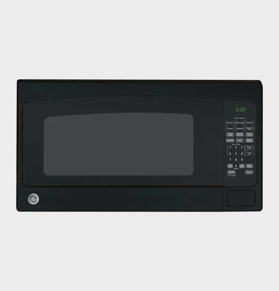 GE 2.0 cu. ft. countertop microwave with digital controls and sensor cooking.
