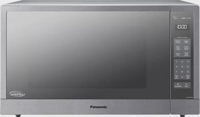 Panasonic SN97JS 2.2 cu. ft. microwave with stainless steel finish, control panel, and door handle.