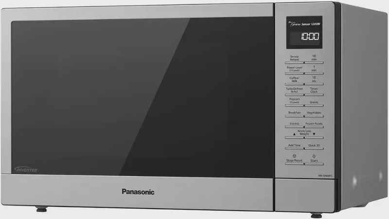 Side view of the Panasonic SN68KS 1.2 Cu Ft 1200 W microwave.
