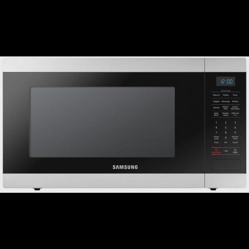 Samsung 1.9 Cu Ft Countertop Microwave with Sensor Cook in stainless steel finish.