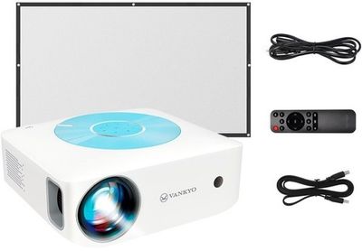Vankyo Leisure E30TBs 1080p projector – diagonal view showcasing lens, remote and cables