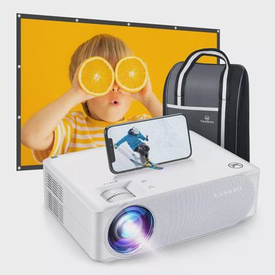 Vankyo V630W 1080P projector placed beside its carrying case – compact and travel-ready design