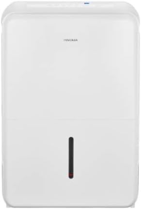 Front view of the Insignia 50-Pint Dehumidifier showing control panel and air intake vents.