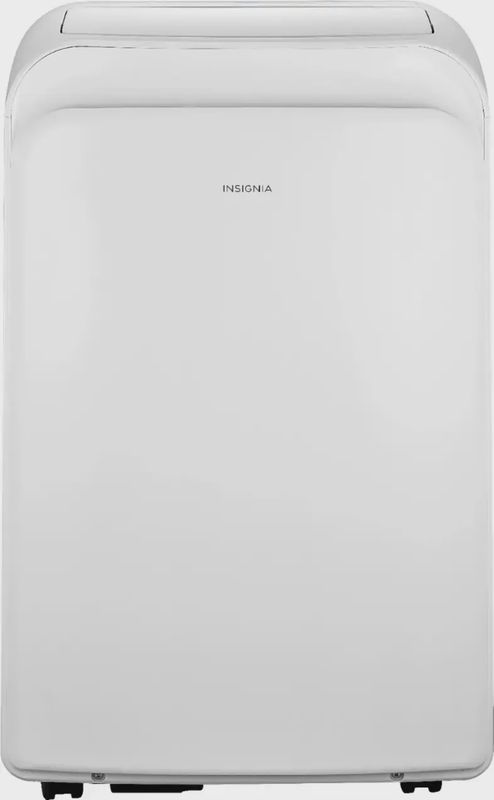 Front view of the Insignia 250 Sq. Ft. Portable Air Conditioner showing control panel and air intake vents.
