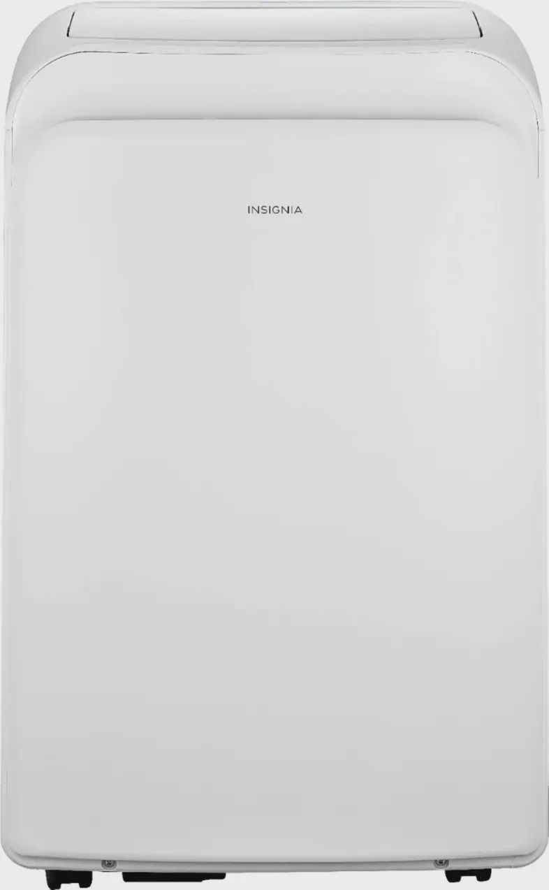 Front view of the Insignia 350 Sq. Ft. Portable Air Conditioner showing control panel and air intake vents.