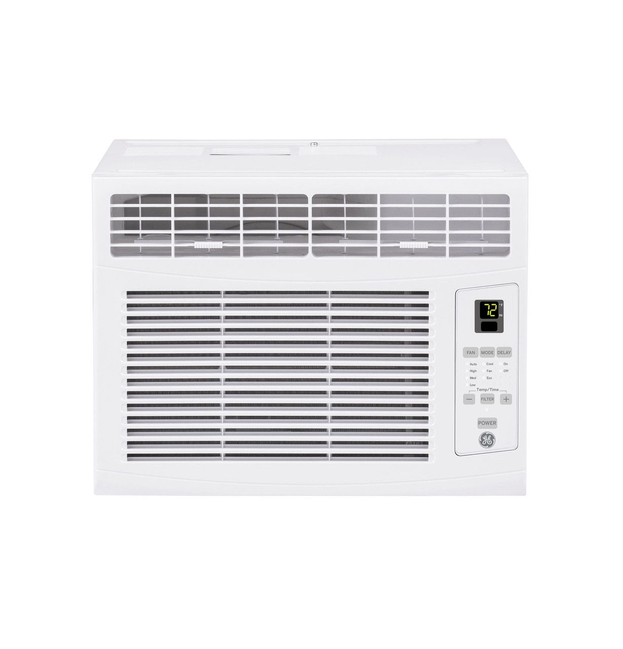 GE 6,000 BTU window air conditioner designed for 250 sq. ft. rooms, with remote control.
