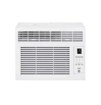 GE 6,000 BTU window air conditioner designed for 250 sq. ft. rooms, with remote control.