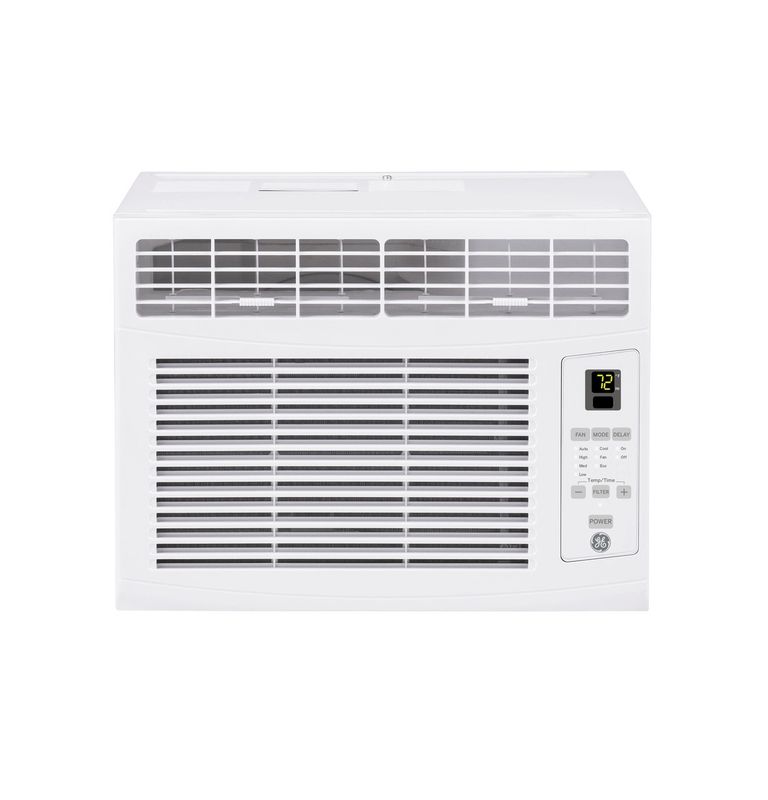 GE 6,000 BTU window air conditioner designed for 250 sq. ft. rooms, with remote control.
