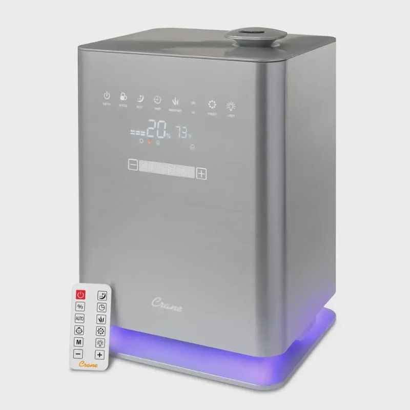 Crane Ultrasonic Warm &amp; Cool Mist Air Humidifier with digital display, and adjustable mist settings for bedroom use