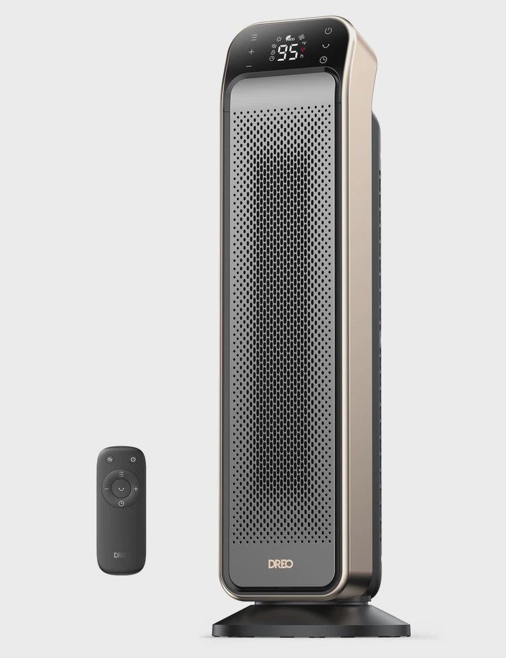 Dreo 25-inch fast portable room heater with remote control and built-in thermostat in white finish