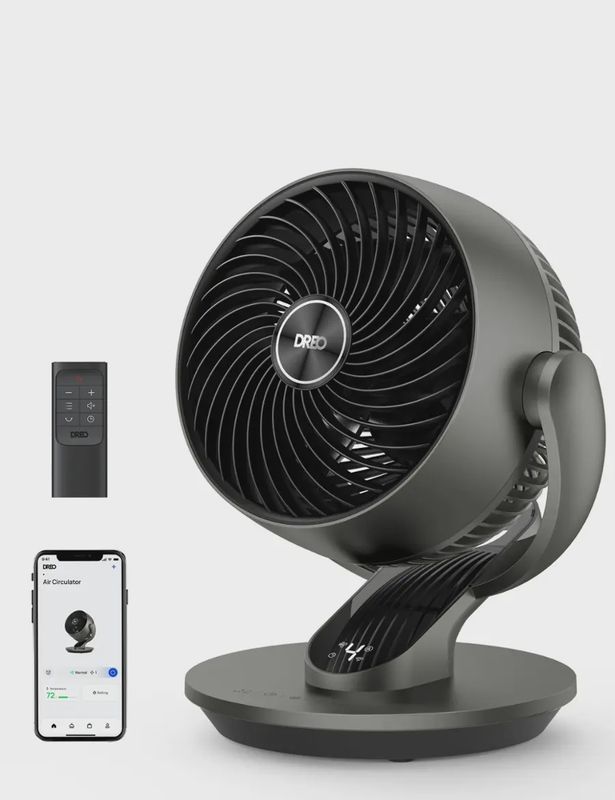Dreo smart desk fan with sleek black design, powerful air circulation up to 70 feet