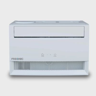 Front view of Freo 12,000 BTU window air conditioner with control panel