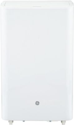 GE 10,000 BTU portable air conditioner in white, designed for medium rooms up to 350 sq ft.