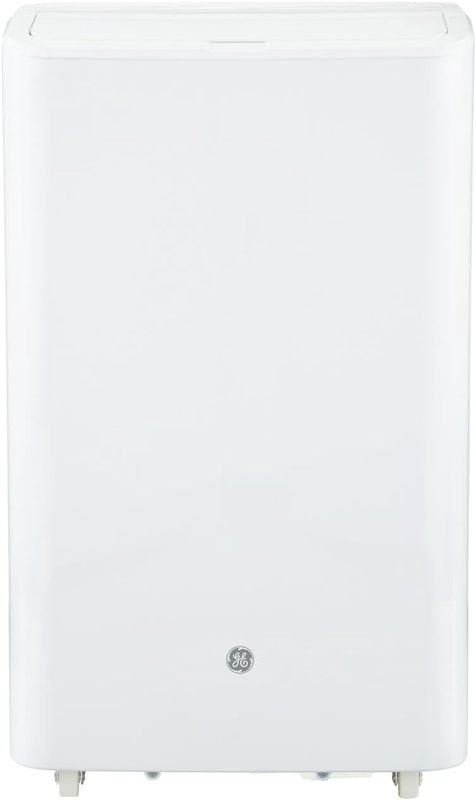 GE 10,000 BTU portable air conditioner in white, designed for medium rooms up to 350 sq ft.