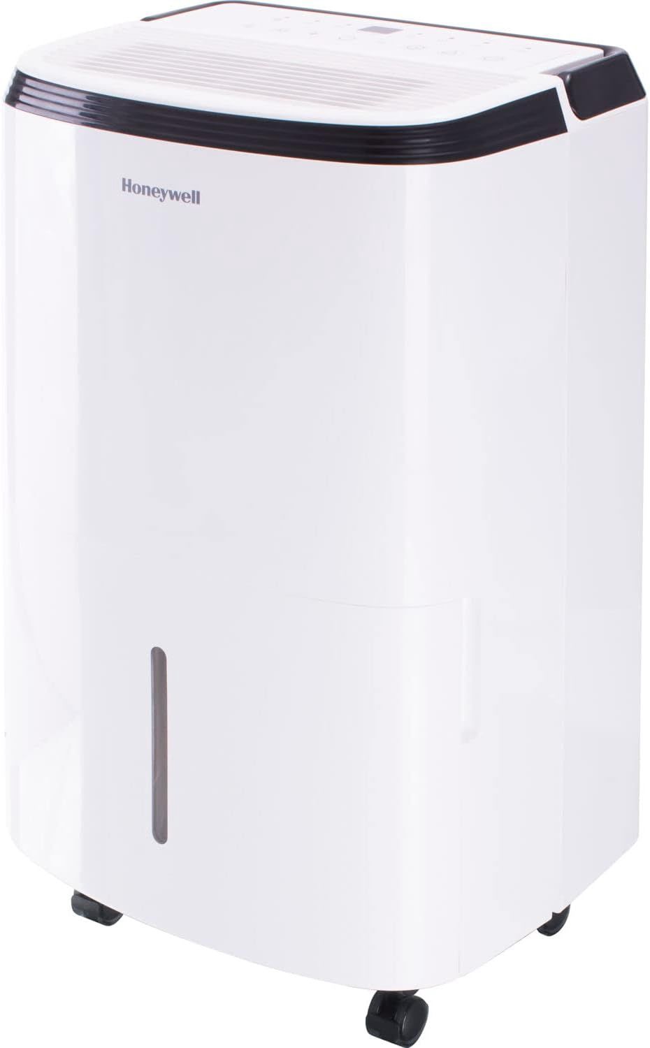 Side view of Honeywell 70 Pint Smart Wi-Fi Energy Star Dehumidifier showing air vents and handle.