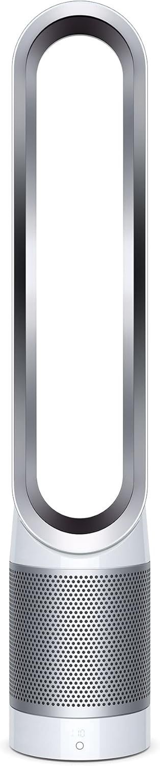 Front view of Dyson Pure Cool TP01 tower air purifier and fan in silver color