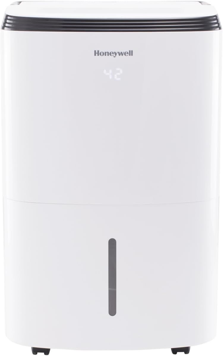 Honeywell 70 Pint Energy Star Smart Dehumidifier in white with digital display.
