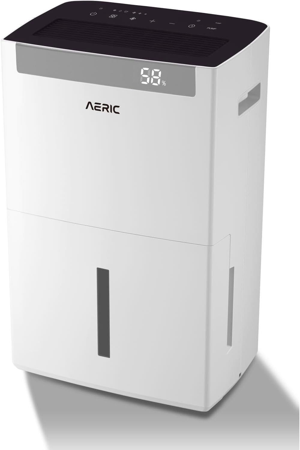 Aeric 50-pint portable dehumidifier with LED touch controls and continuous drain option