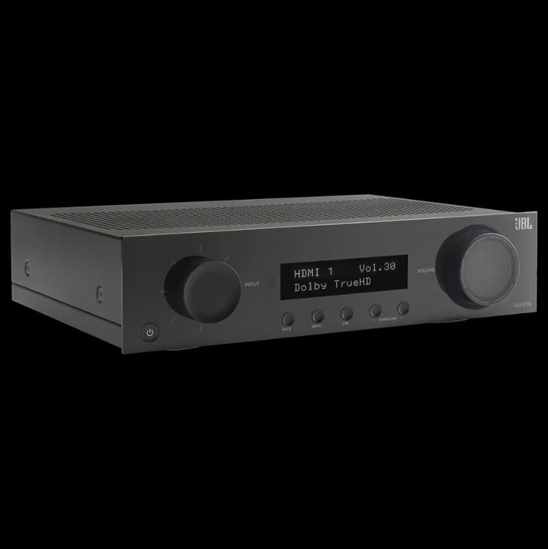 JBL MA510 5.2-channel AV receiver designed for home theater setups, featuring 8K HDR support, Bluetooth connectivity..