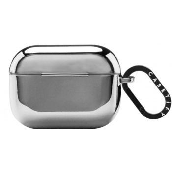 Front view of the CASETiFY Mirror AirPods Case for Apple AirPods Pro (2nd Generation) with a reflective, glossy finish