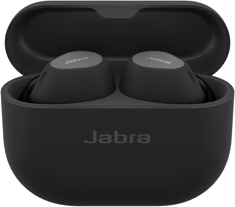 Jabra Elite 10 Titanium Black true wireless in-ear headphones with charging case.