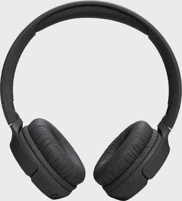 Front view of JBL TUNE520BT wireless on-ear headphones in black highlighting ear cups and headband.