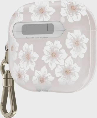 Kate Spade New York Hollyhock case for AirPods (3rd Generation) in white floral design with gold keychain.