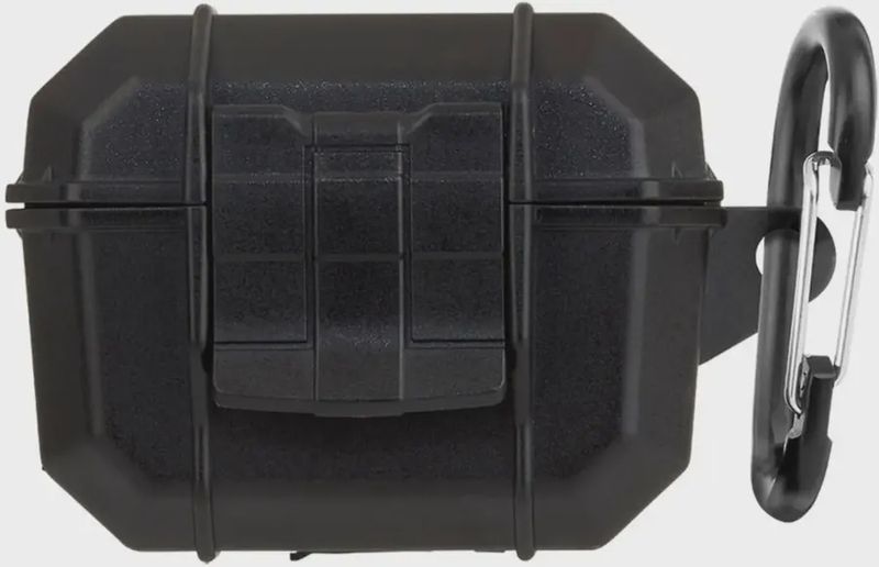 Pelican Marine Case for Apple AirPods Pro 1st and 2nd Generation in black, showcasing its rugged design and secure latch.