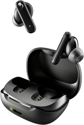 Skullcandy Smokin’ Buds True Wireless Earbuds in True Black, displayed in their charging case.