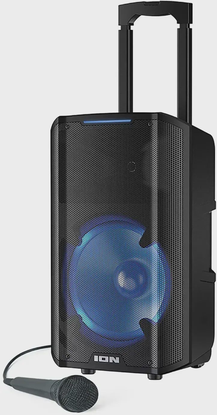 ION Audio Trouper 300 Portable Speaker in black with multi-colored LED lights.