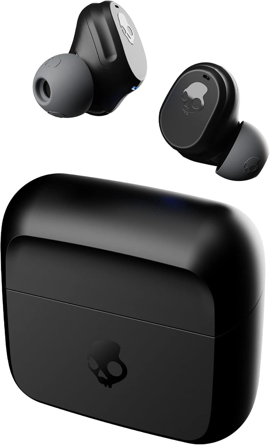 Top-down view of the Skullcandy Mod earbuds and charging case.