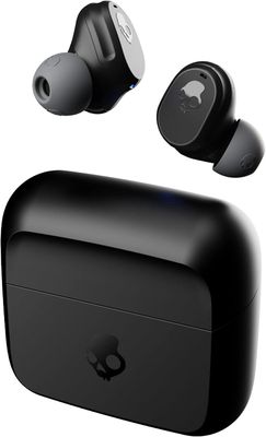 Top-down view of the Skullcandy Mod earbuds and charging case.