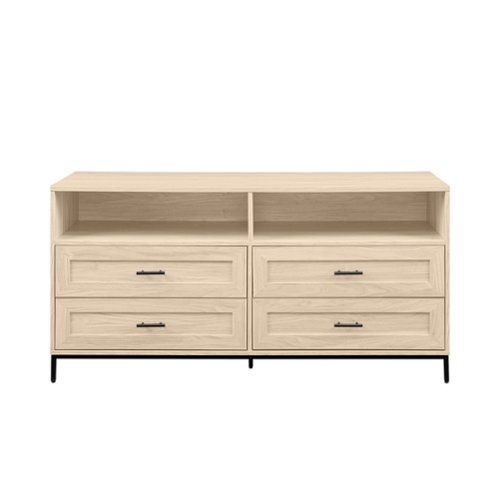 Front view of the Walker Edison Contemporary 4-Drawer TV Stand showcasing four spacious drawers.