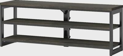 Angled front view of the TV stand showing depth and storage design.