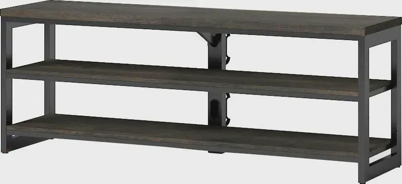 Angled front view of the TV stand showing depth and storage design.