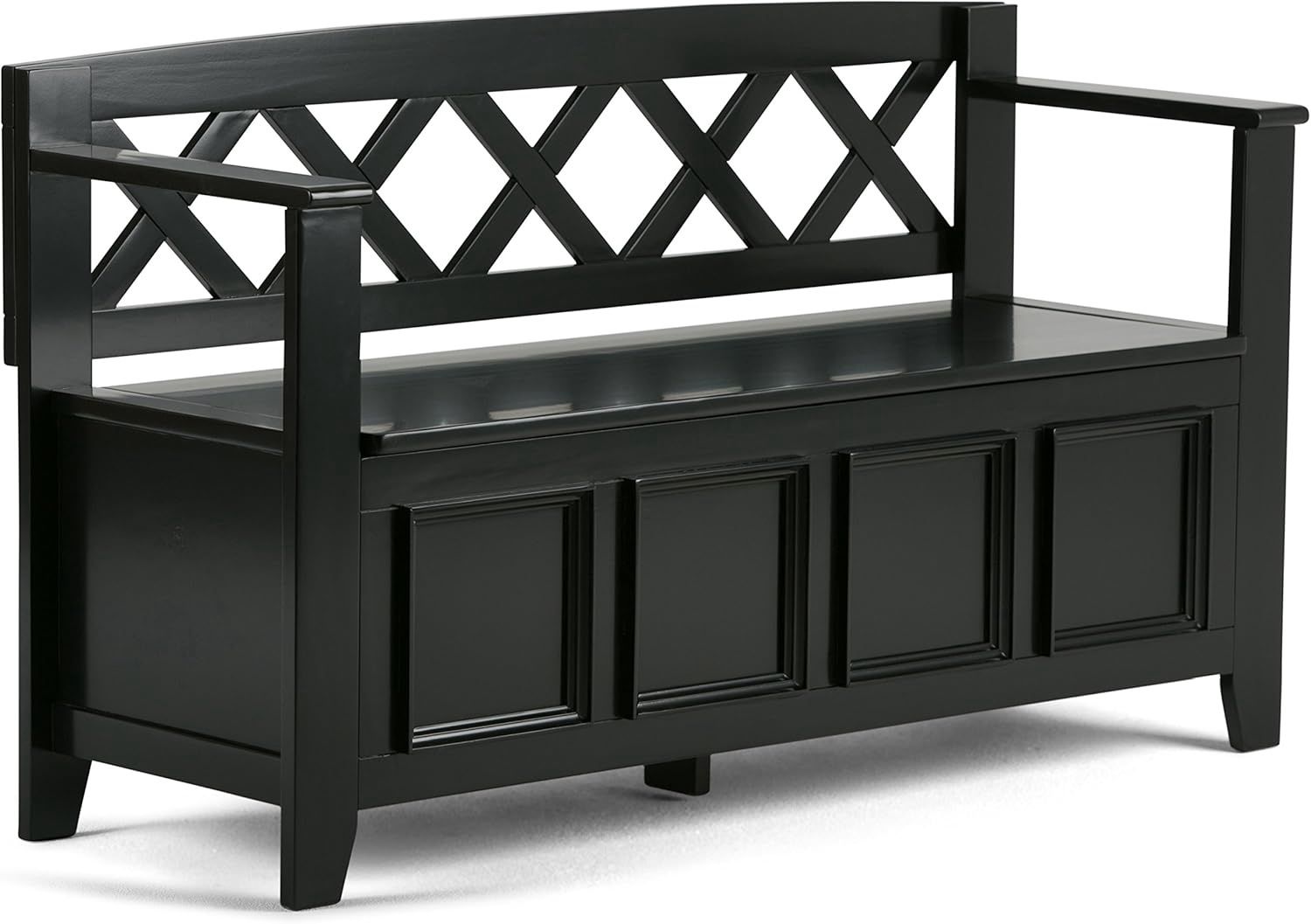 SIMPLIHOME Amherst 48&quot; entryway storage bench in black.