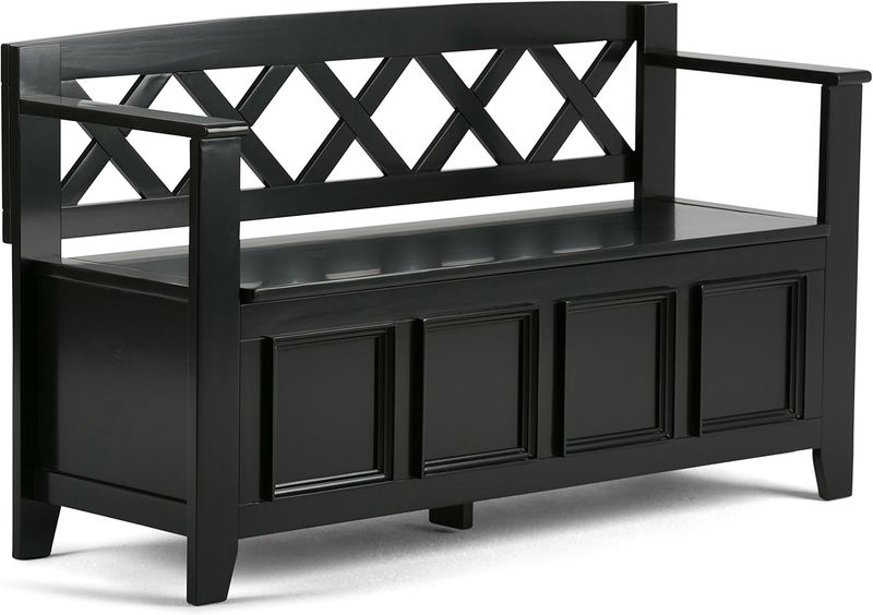 SIMPLIHOME Amherst 48&quot; entryway storage bench in black.
